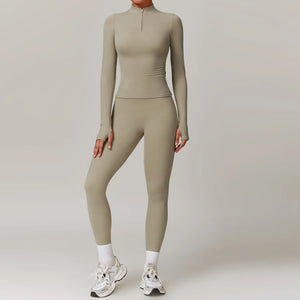 Workout Slim Fitting Stand Collar Half Zipper Jacket Leggings Workout Slim Fitting Stand Collar Half Zipper Jacket Leggings