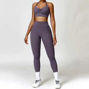 Quick Drying Women Fitness Sets Push up Halter Bra and High Waist Quick Drying Women Fitness Sets Push up Halter Bra and High Waist