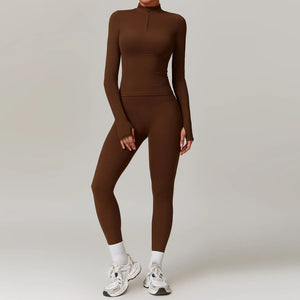 Workout Slim Fitting Stand Collar Half Zipper Jacket Leggings Workout Slim Fitting Stand Collar Half Zipper Jacket Leggings