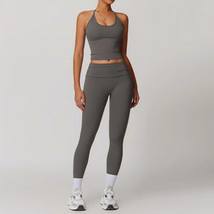 Sexy Halter Backless Crop Yoga Top Folded High Waist Leggings Sexy Halter Backless Crop Yoga Top Folded High Waist Leggings