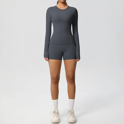 Running Tracksuit Long Sleeve Gym Fitness Clothes Workout Top High Waist