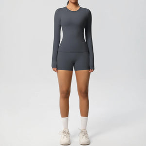 Running Tracksuit Long Sleeve Gym Fitness Clothes Workout Top High Waist
