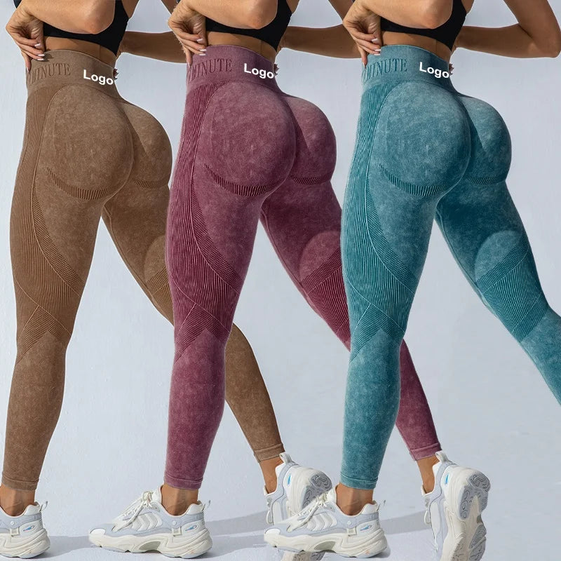 YIYI New Tik Tok Women Scrunch Butt Lifting Wash Acid Seamless Leggings