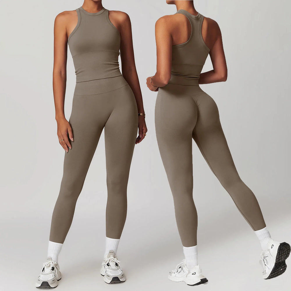Logo Hot Sale Seamless I Back Tank Yoga Top High Waist  Leggings