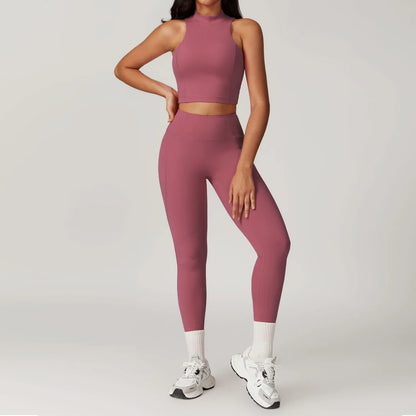Logo Ladies Slim Fit Workout 2 Piece Set Crop Tank Top Leggings