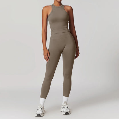 Logo Hot Sale Seamless I Back Tank Yoga Top High Waist  Leggings