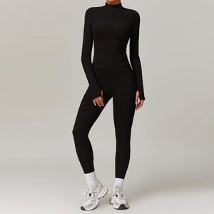 Workout Slim Fitting Stand Collar Half Zipper Jacket Leggings