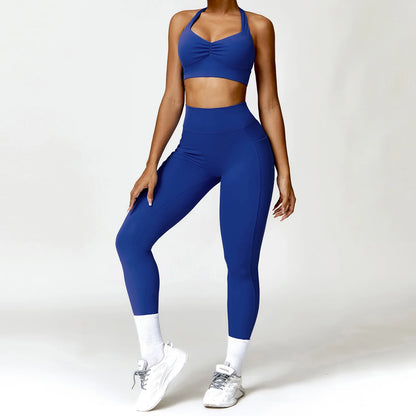 Quick Drying Women Fitness Sets Push up Halter Bra and High Waist