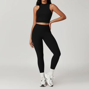Logo Ladies Slim Fit Workout 2 Piece Set Crop Tank Top Leggings