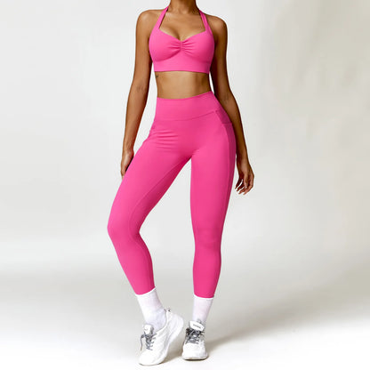 Quick Drying Women Fitness Sets Push up Halter Bra and High Waist