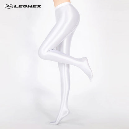 LEOHEX Spandex Glossy Opaque Pantyhose Shiny High Waist Tights