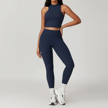 Logo Ladies Slim Fit Workout 2 Piece Set Crop Tank Top Leggings