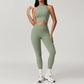 Logo Ladies Slim Fit Workout 2 Piece Set Crop Tank Top Leggings