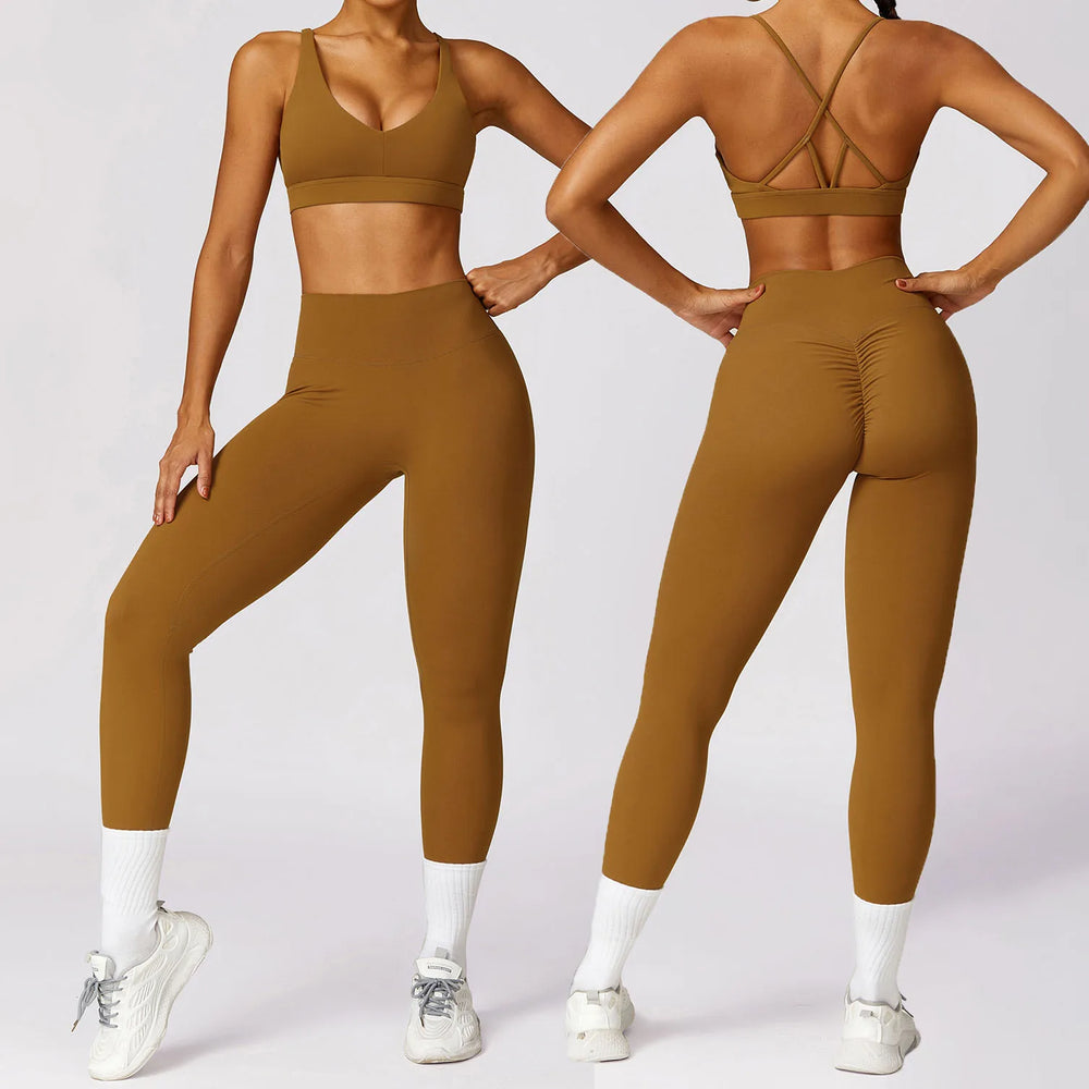 Depp V Neck Bra Scrunch Butt High Waist Leggings