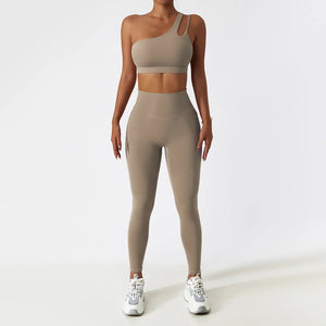 Women Breathable Super Elastic Irregular Shoulder High Waist Leggings