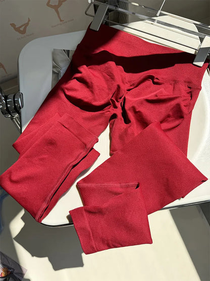 Mid-Waist Seamless Yoga Leggings with Nine-Point Butt Lift