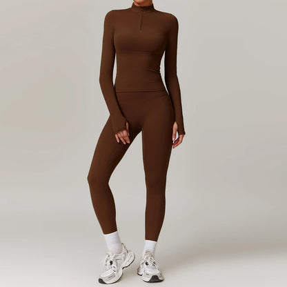 Workout Slim Fitting Stand Collar Half Zipper Jacket Leggings