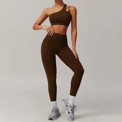 Women Breathable Super Elastic Irregular Shoulder High Waist Leggings