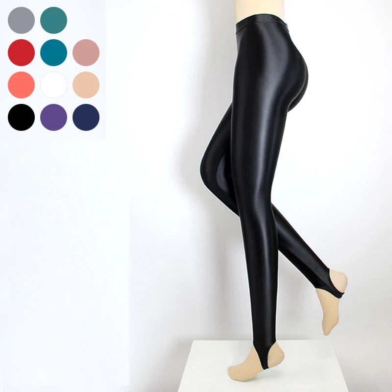 Satin GLOSSY OPAQUE Step-on-the-foot Shiny Wet look Tights