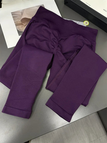 Mid-Waist Seamless Yoga Leggings with Nine-Point Butt Lift