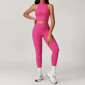 Logo Ladies Slim Fit Workout 2 Piece Set Crop Tank Top Leggings