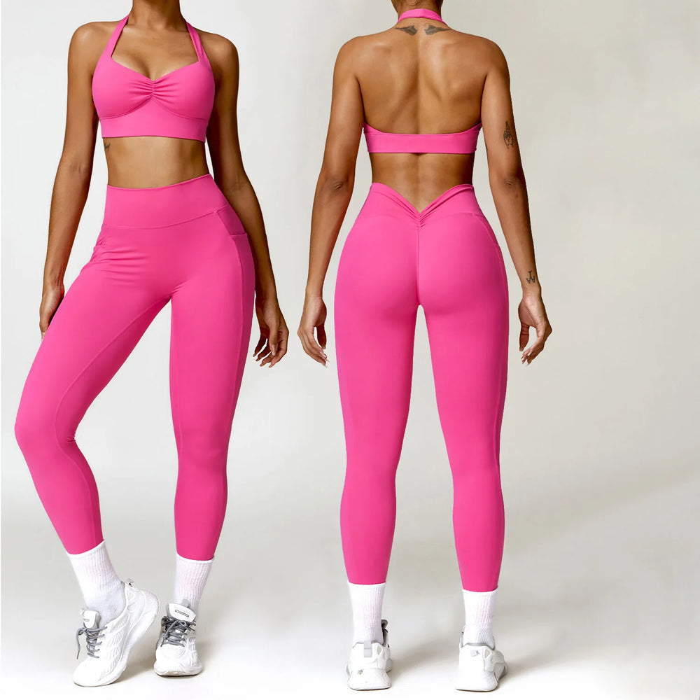 Quick Drying Women Fitness Sets Push up Halter Bra and High Waist