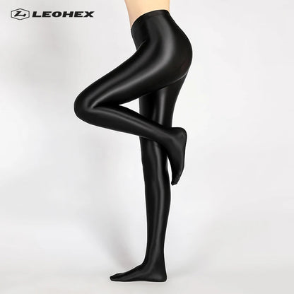 LEOHEX Spandex Glossy Opaque Pantyhose Shiny High Waist Tights