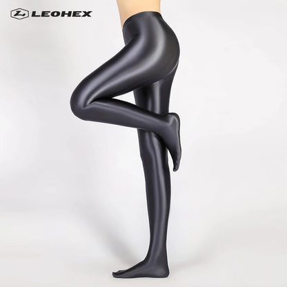 LEOHEX Spandex Glossy Opaque Pantyhose Shiny High Waist Tights