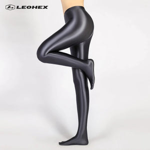 LEOHEX Spandex Glossy Opaque Pantyhose Shiny High Waist Tights