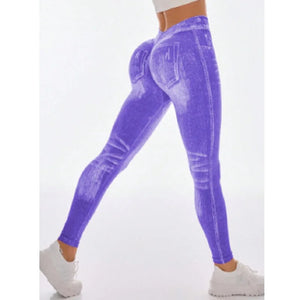  Women Sport Yoga Leggings Faux Jeans Skinny Tight Seamless Fitness Outerdoor Pants