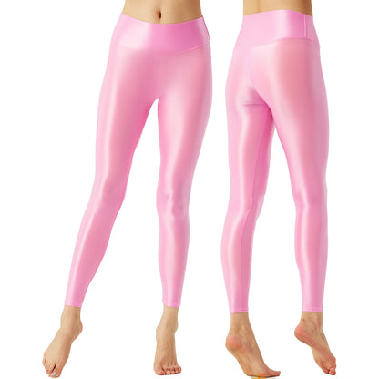 Yoga Pants Leggings Solid Color Glossy Stretchy Athletic Pants