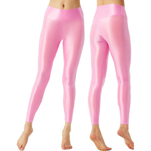Yoga Pants Leggings Solid Color Glossy Stretchy Athletic Pants