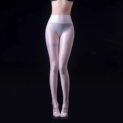 Glossy thin satin silk women high waist tights leggings