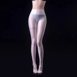 Glossy thin satin silk women high waist tights leggings