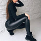 PU Fashion Wrap Solid Color Sports Leggings Women's clothing High Waist