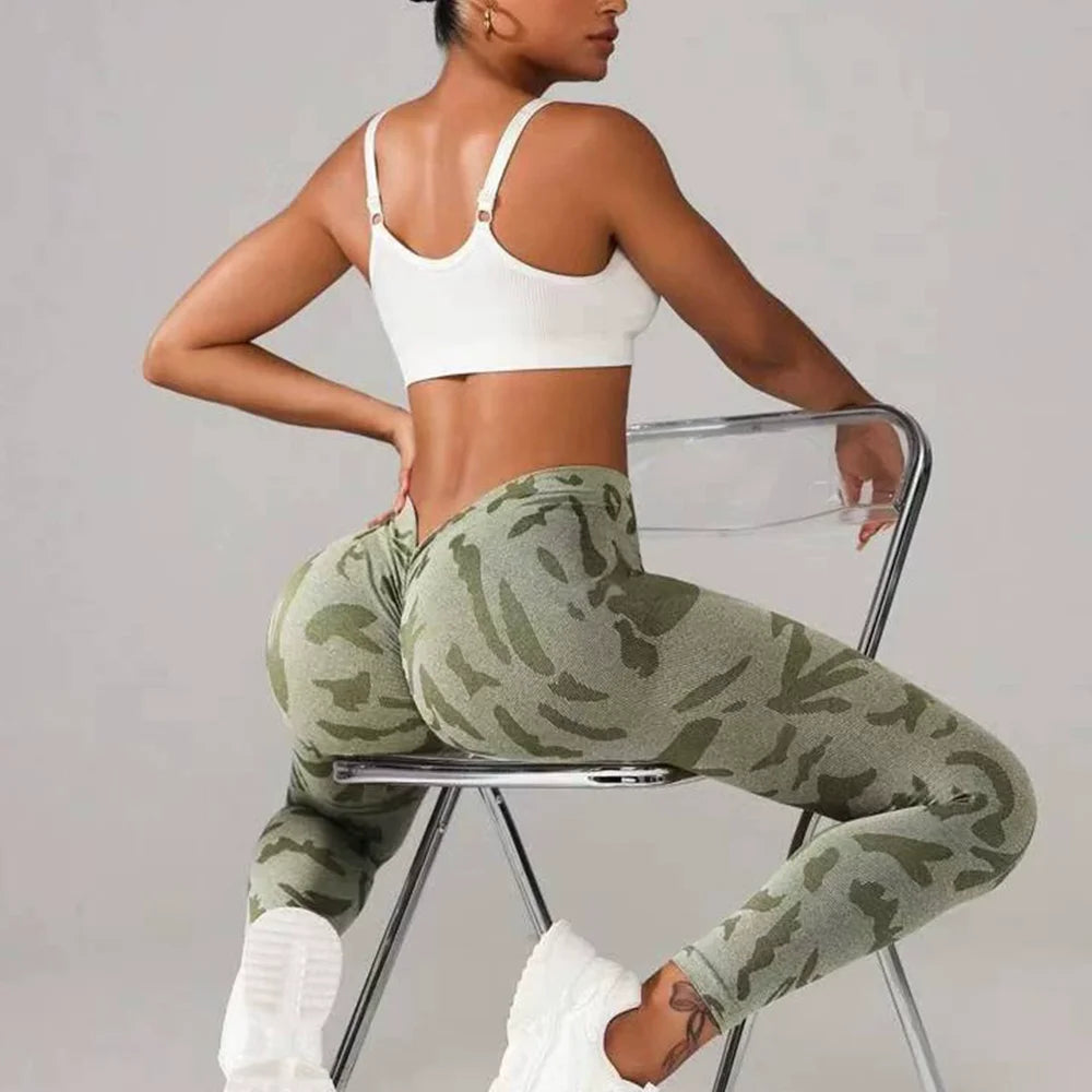 Women Camouflage V Back Gym Leggings