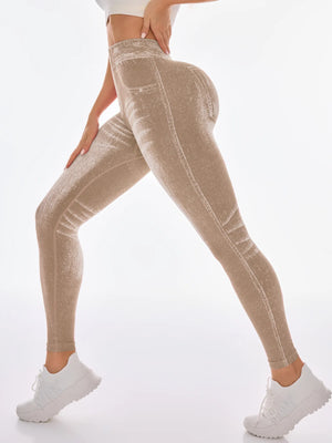  Women Sport Yoga Leggings Faux Jeans Skinny Tight Seamless Fitness Outerdoor Pants